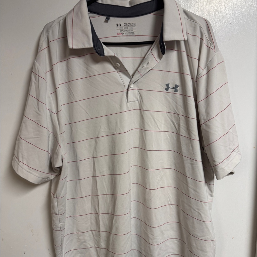 Under Armour Men's Cream Polo with Subtle Stripes